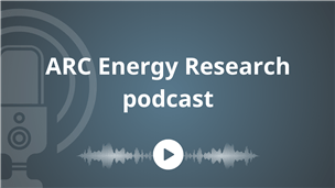 A graphic of a microphone and a play button, with a title reading: “ARC Energy Research podcast”.