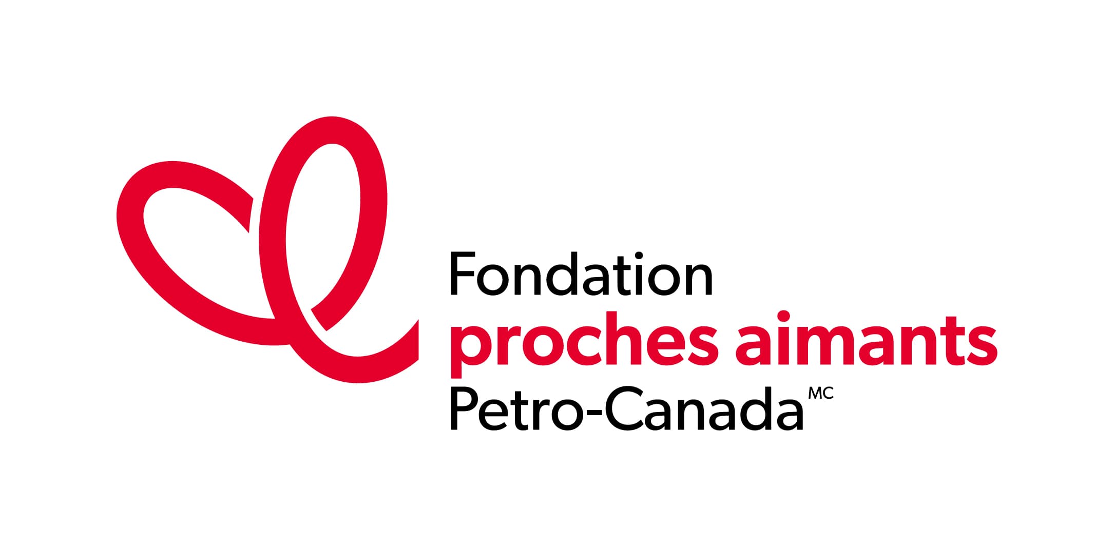 Le logo de la Fondation proches aimants Petro-Canada, qui est noir et rouge avec un symbole qui ressemble à un cœur.
